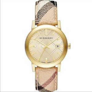 Burberry Gold Nova Check Haymarket Check Strap Unisex Watch 38 mm